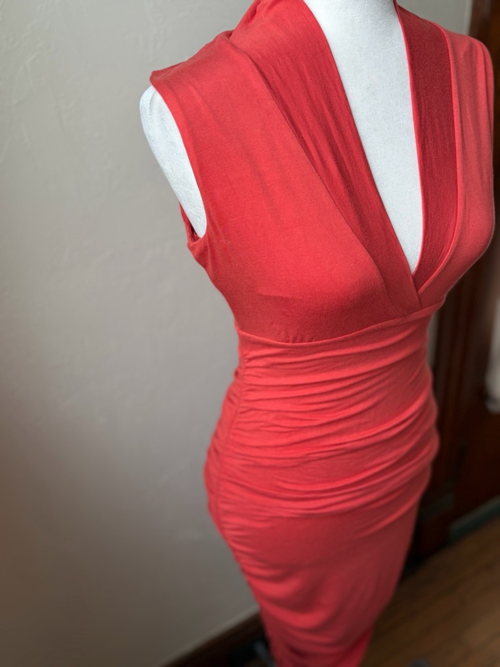 Moulinette Soeurs By Anthropologie Ruched Midi Dress Salmon XS Sleeveless - Picture 4 of 9